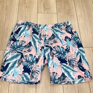 SHEIN Pink and Blue Board Shorts with Tropical Print